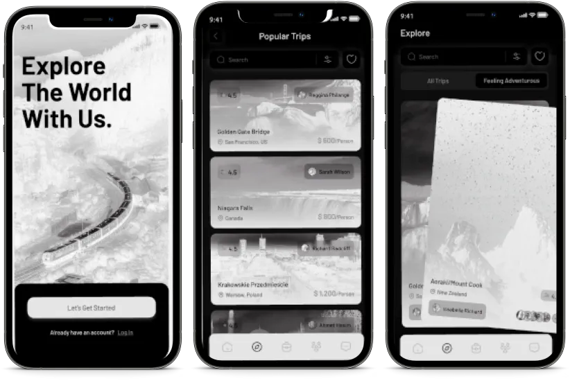 Roam Trip Low-Fidelity Wireframes Mobile app